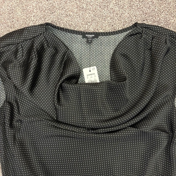 Express Women's Bodysuit Size XS Satin Polka Dot Cowl Neck Gramercy NWT $64 - Picture 5 of 15